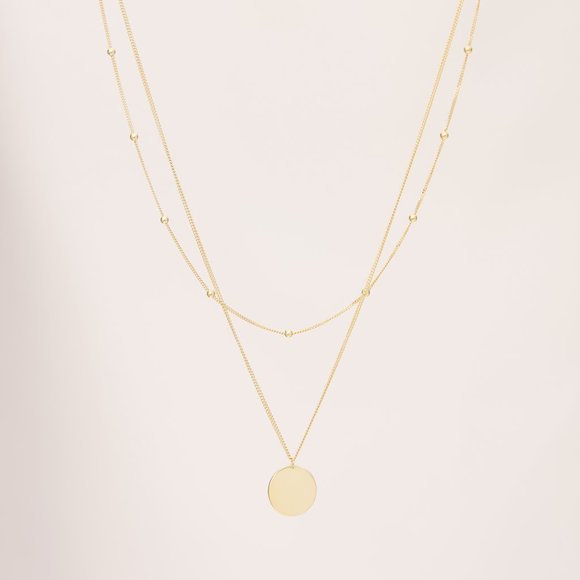 18K Gold Double Chain Gold Necklace with Pendant - Picture 4 of 8